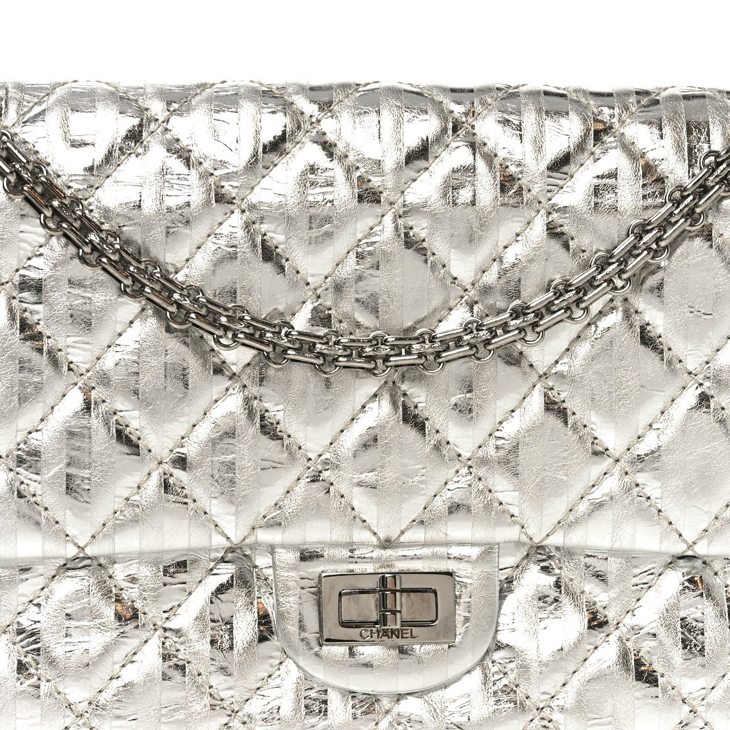 Chanel Metallic Calfskin Striped 2.55 Reissue 226 Silver