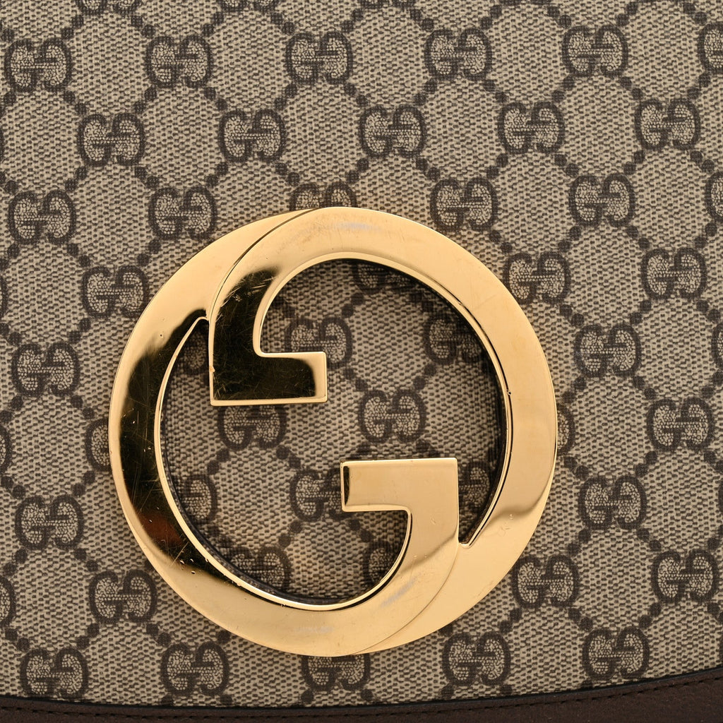 Gucci GG Supreme Monogram Textured Dollar Calfskin Web Medium Blondie Shoulder Flap Bag Beige Ebony New Acero