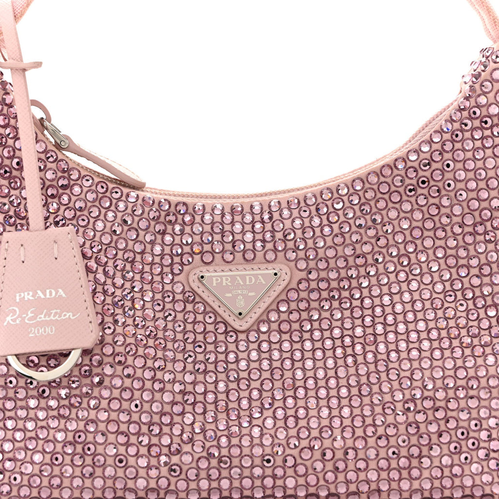 Prada Satin Crystal Mini Re-Edition 2000 Bag Alabastro