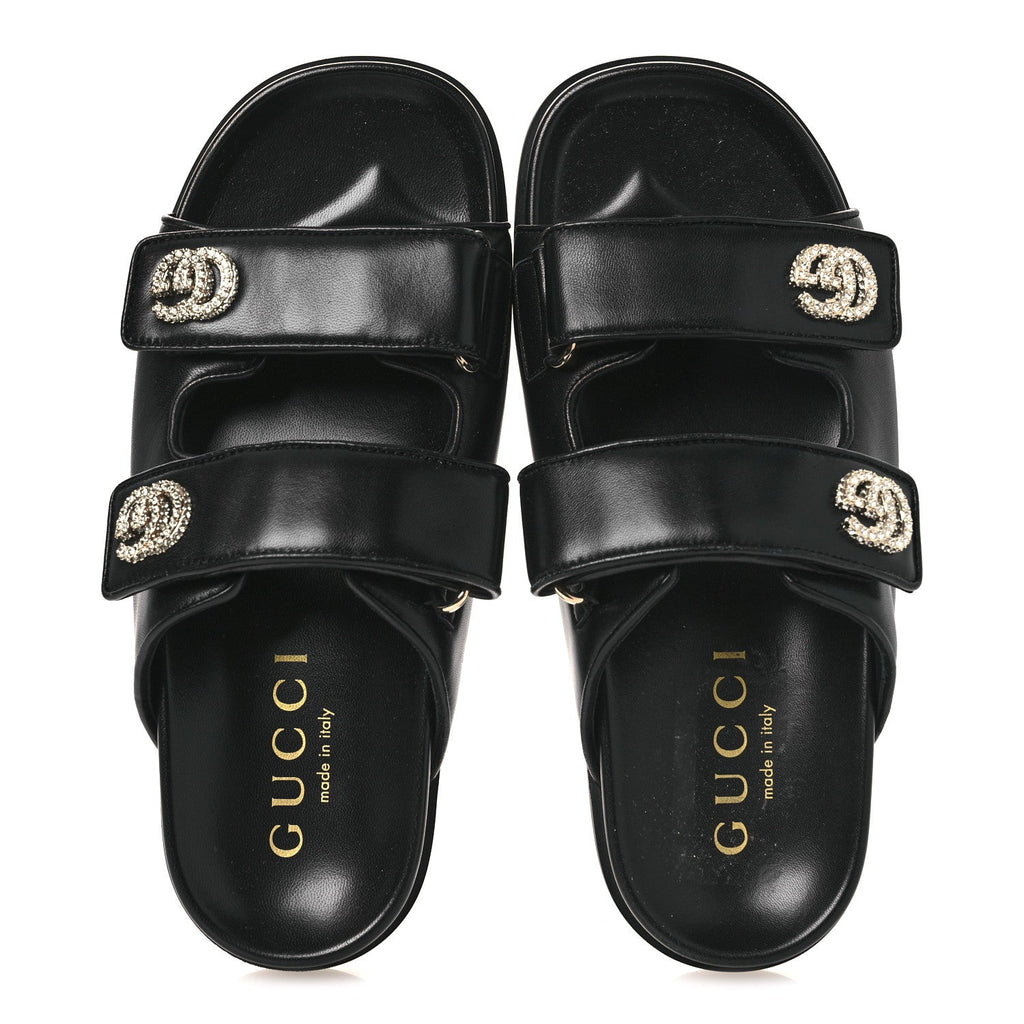 Gucci Nappa Double G Crystal Womens Isla Dad Sandals 38 Black