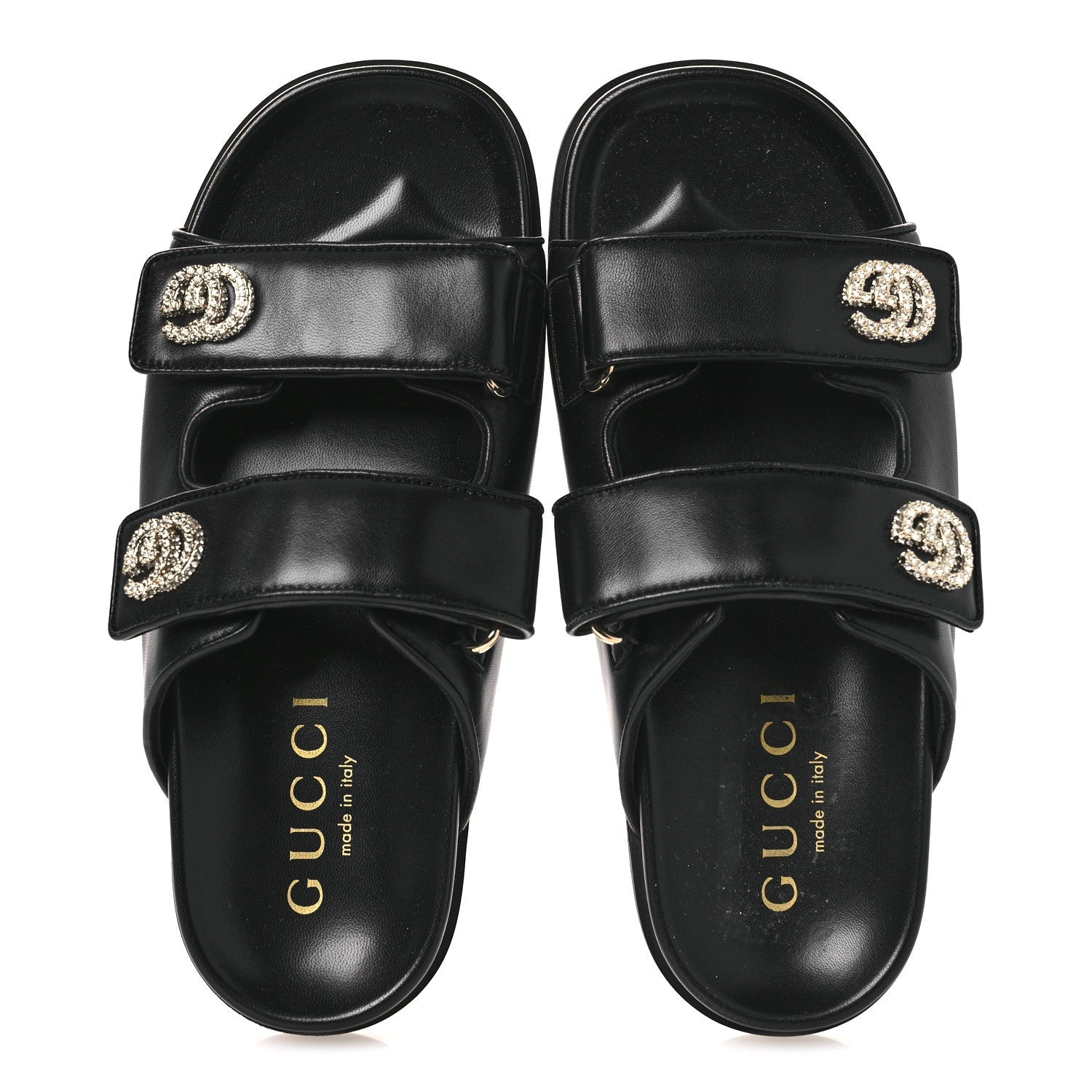 Gucci Nappa Double G Crystal Womens Isla Dad Sandals 38 Black
