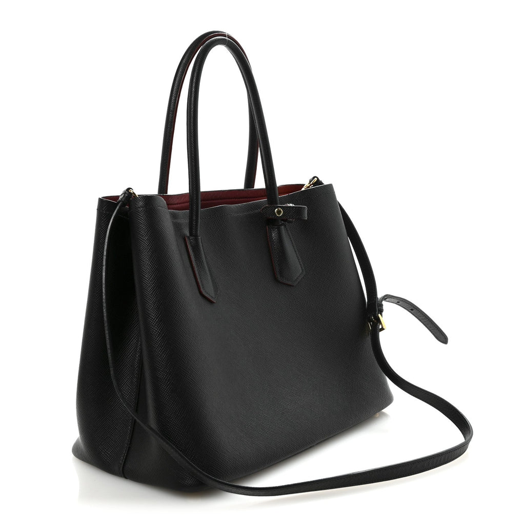 Prada Saffiano Cuir Large Double Bag Black Fuoco