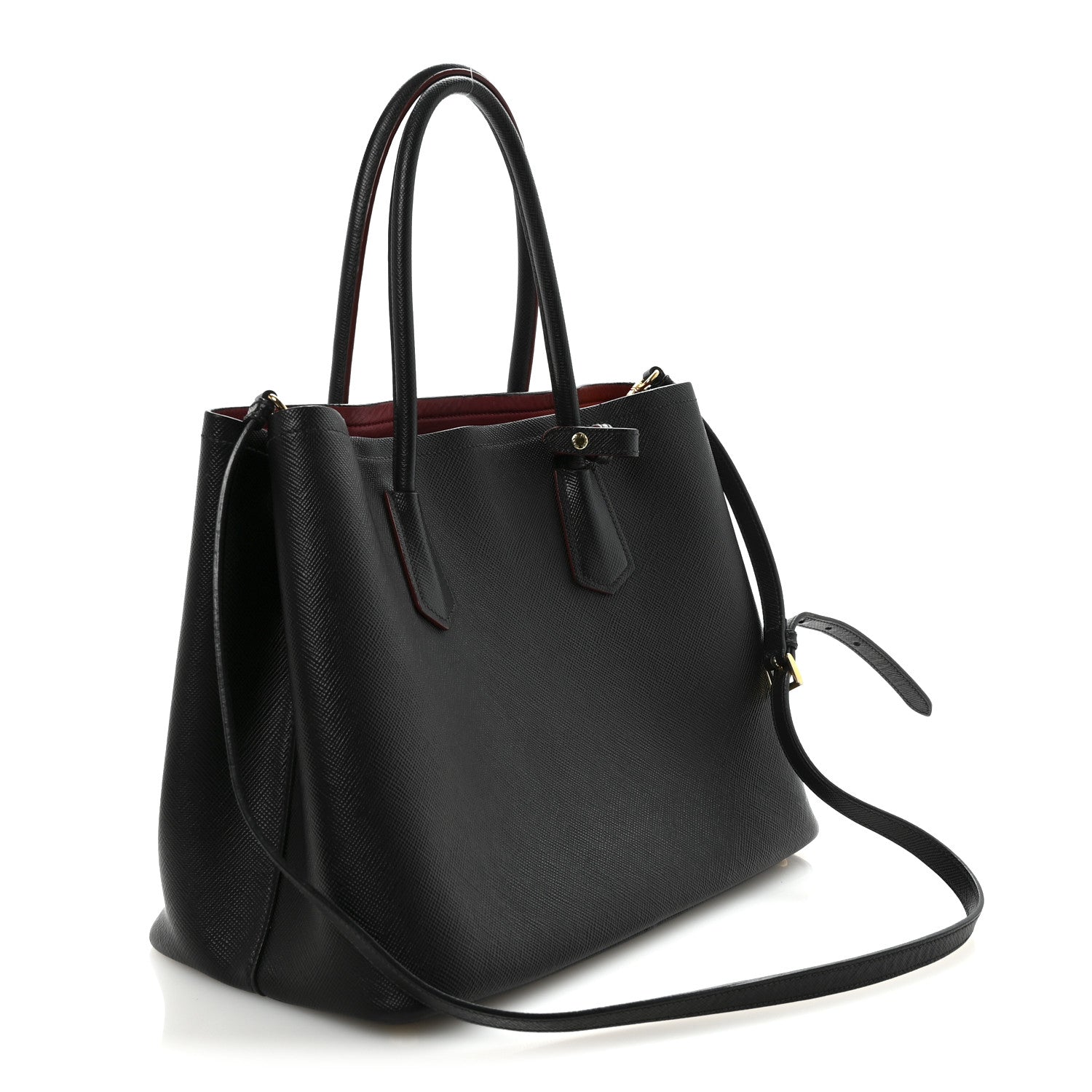 Prada Saffiano Cuir Large Double Bag Black Fuoco