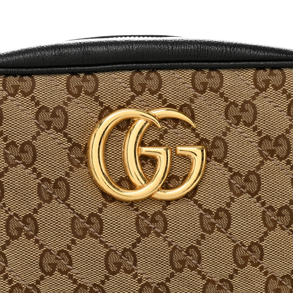 Gucci Monogram Matelasse Diagonal Small GG Marmont Chain Shoulder Bag Beige Black