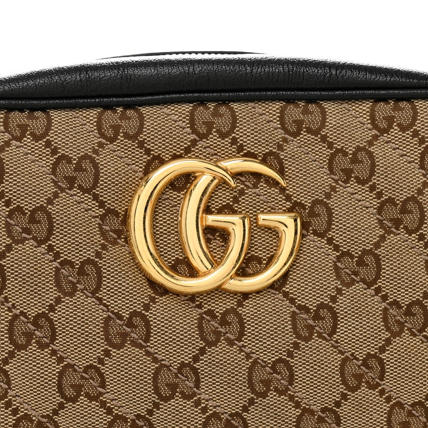 Gucci Monogram Matelasse Diagonal Small GG Marmont Chain Shoulder Bag Beige Black