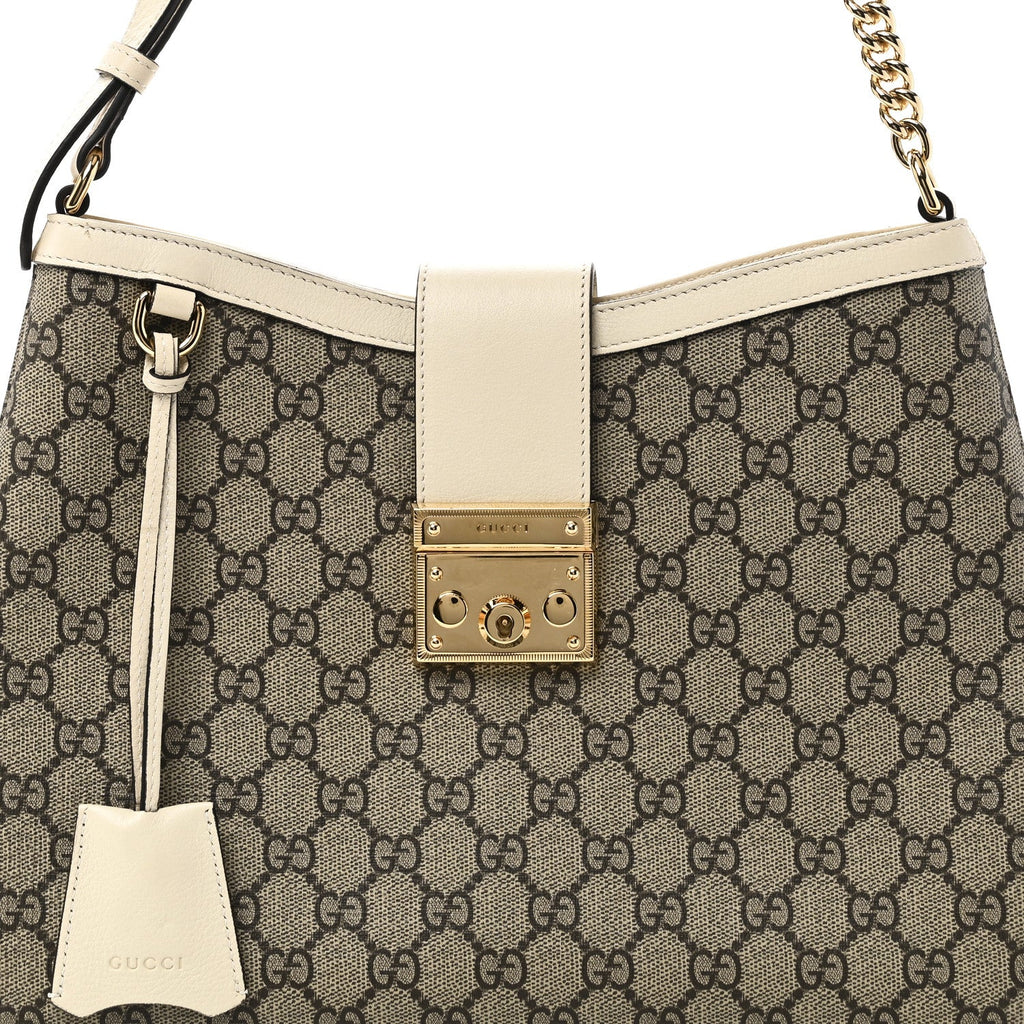 Gucci GG Supreme Monogram Moon Calfskin Medium Padlock Shoulder Bag Beige Ebony Mystic White