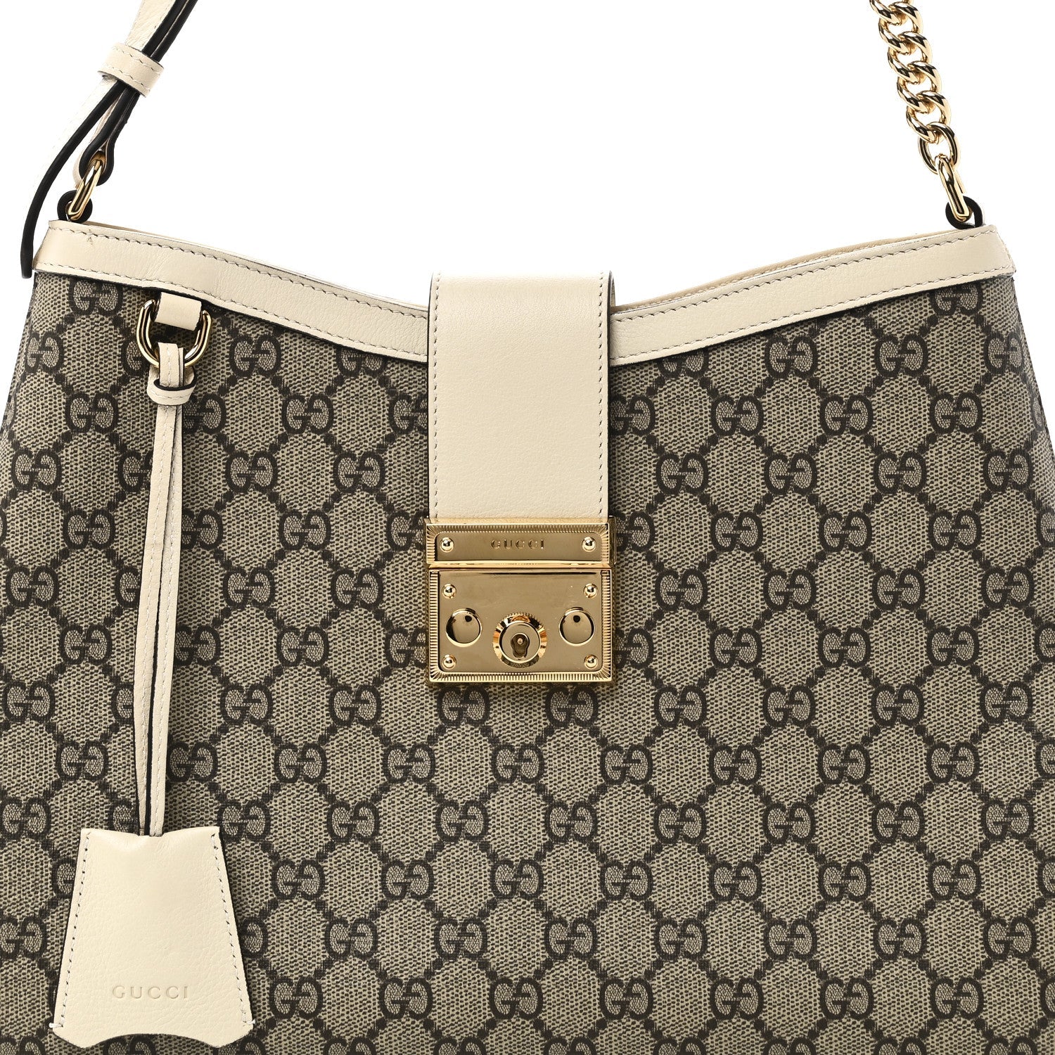 Gucci GG Supreme Monogram Moon Calfskin Medium Padlock Shoulder Bag Beige Ebony Mystic White
