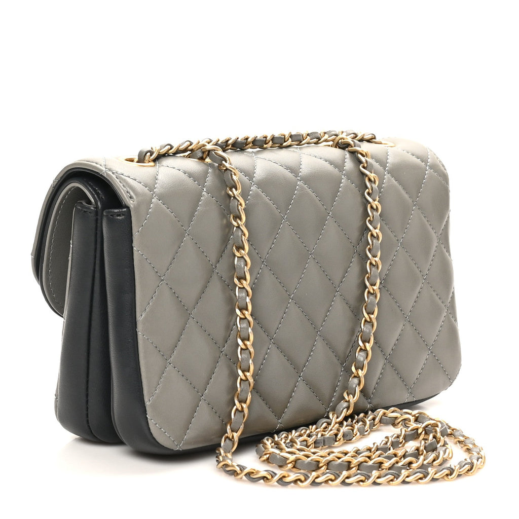 Chanel Lambskin Quilted Small CC Chic Flap Grey Dark Navy
