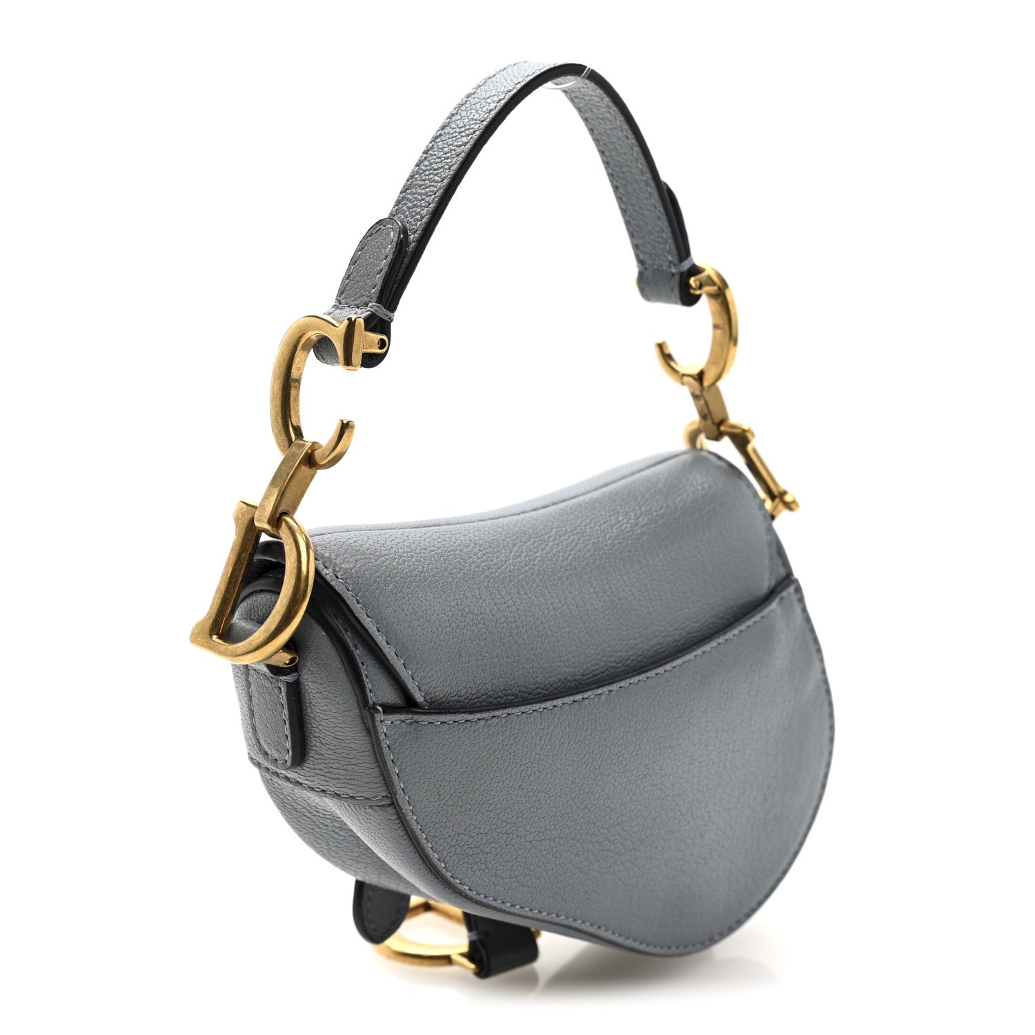 Christian Dior Grained Calfskin Mini Saddle Bag Sky Blue