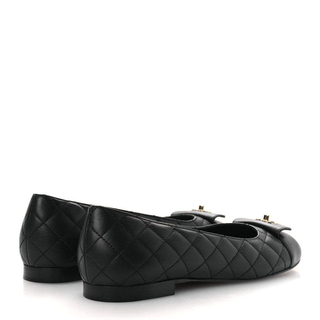 Calfskin Lambskin Quilted CC Cap Toe Ballerina Flats 37 Black