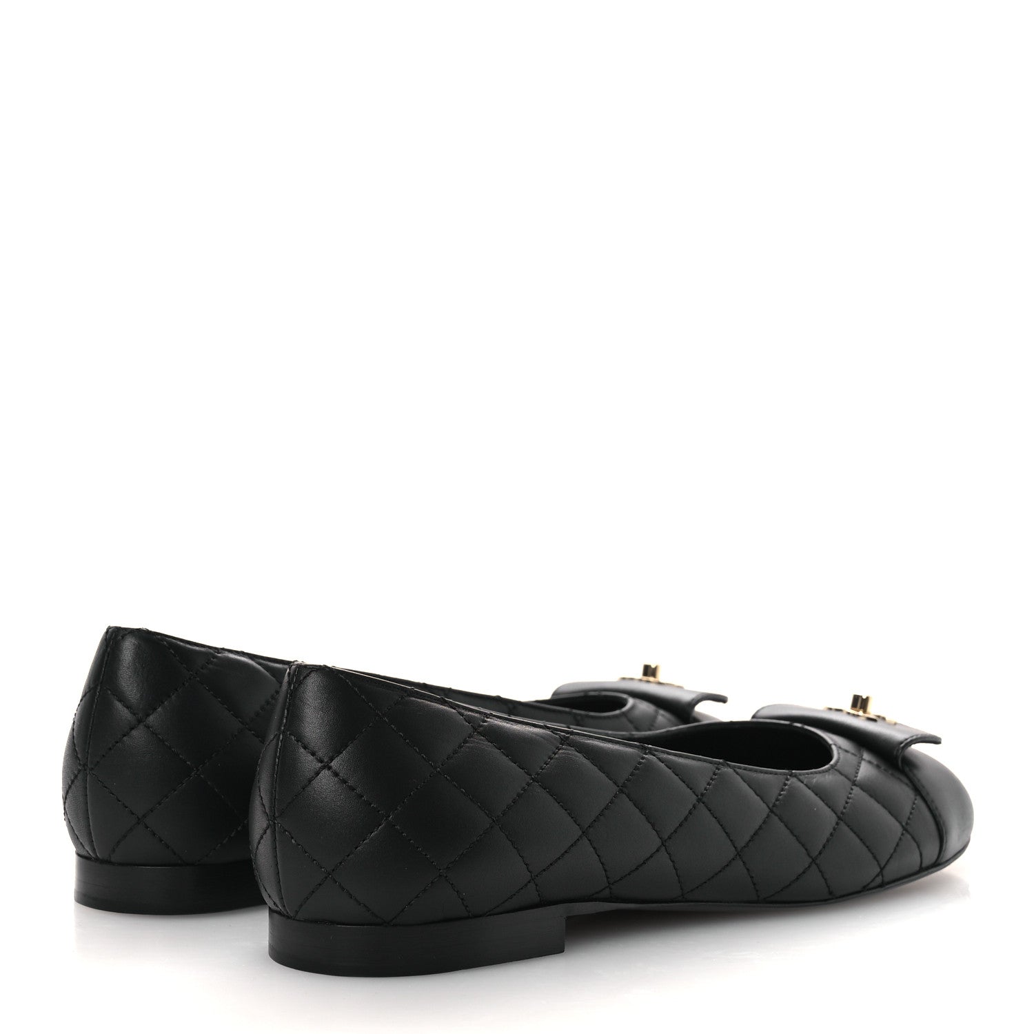 Calfskin Lambskin Quilted CC Cap Toe Ballerina Flats 37 Black