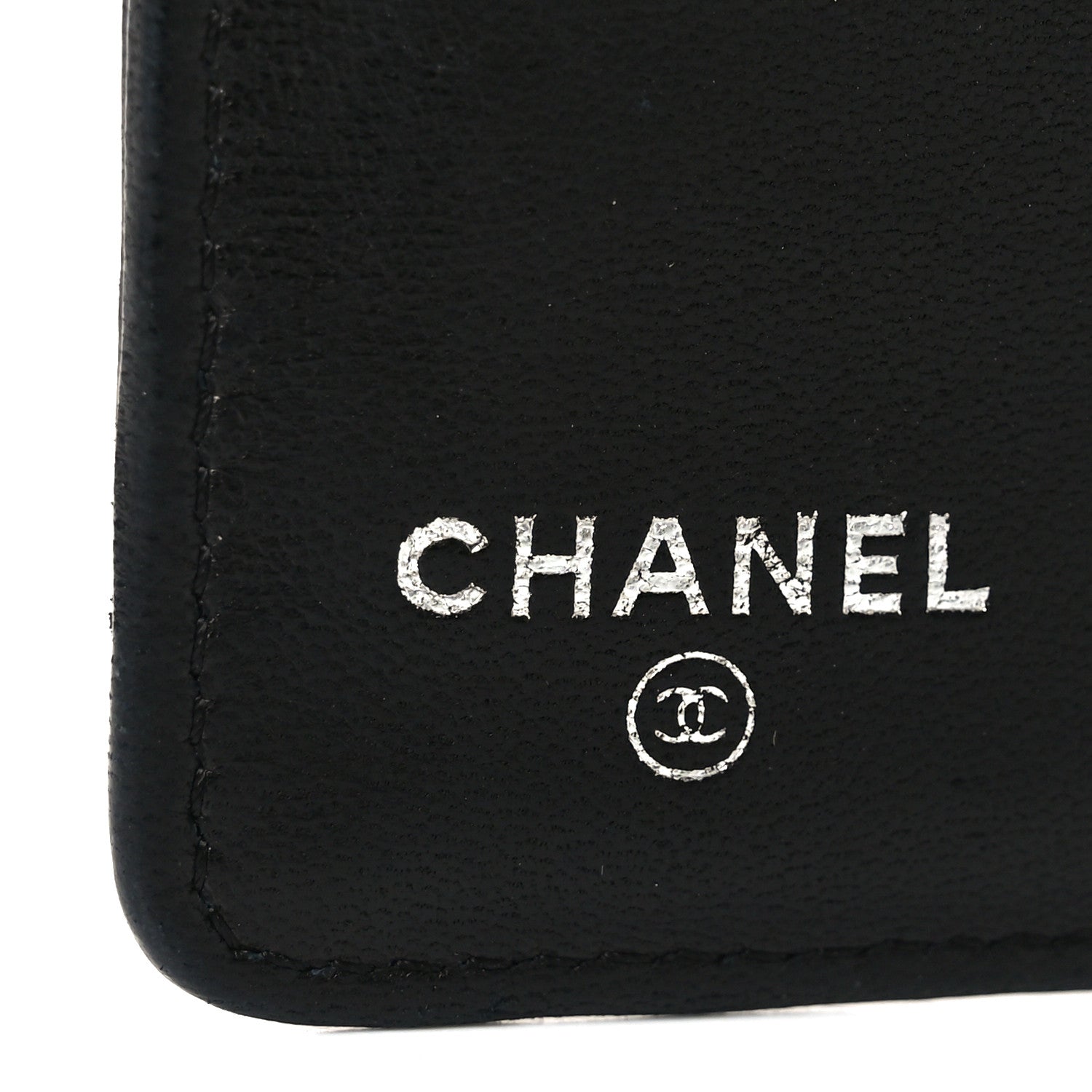 Lambskin Camellia Embossed Yen Wallet Black