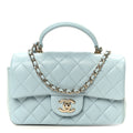 Chanel Lambskin Quilted Mini Top Handle Rectangular Flap Light Blue
