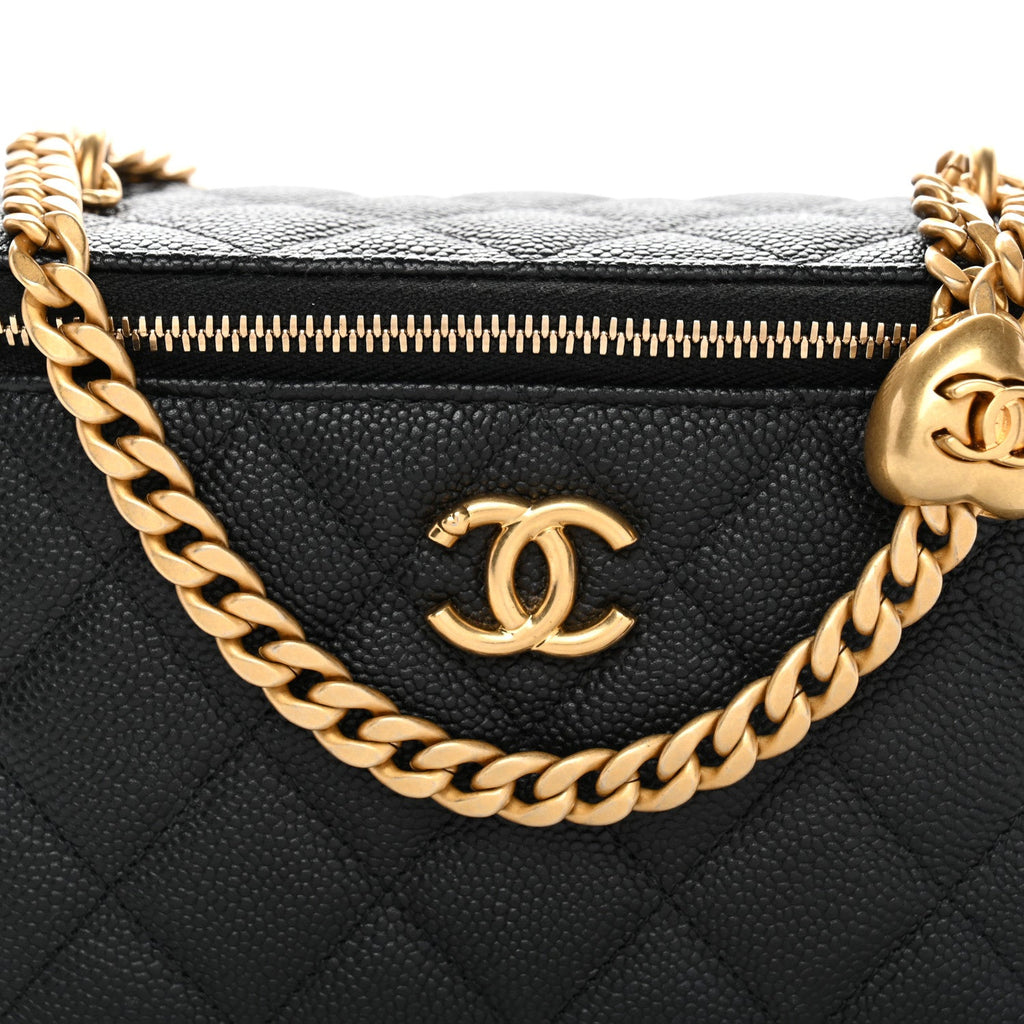Chanel Caviar Quilted Sweetheart Vanity Case Black