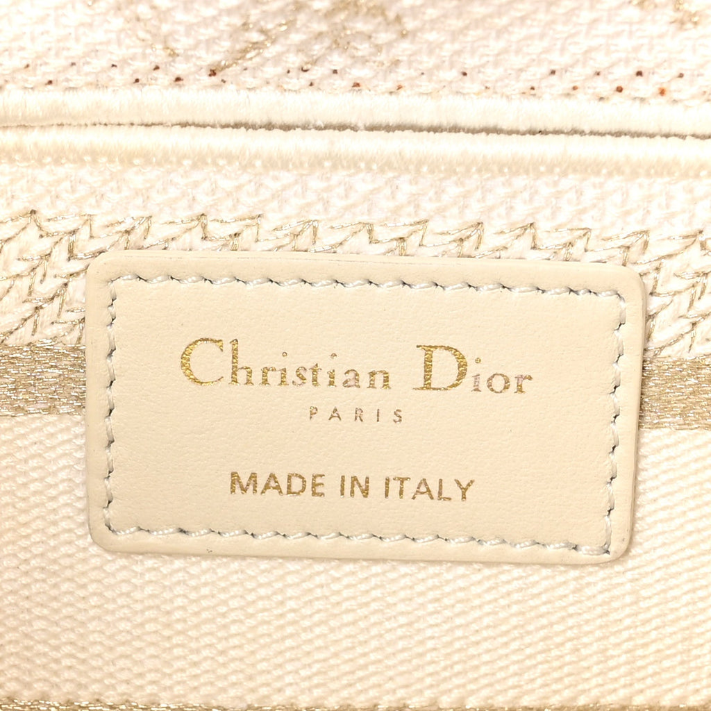 Christian Dior Canvas Embroidered Medium Jardin D'Hiver Lady D-Joy White Gold