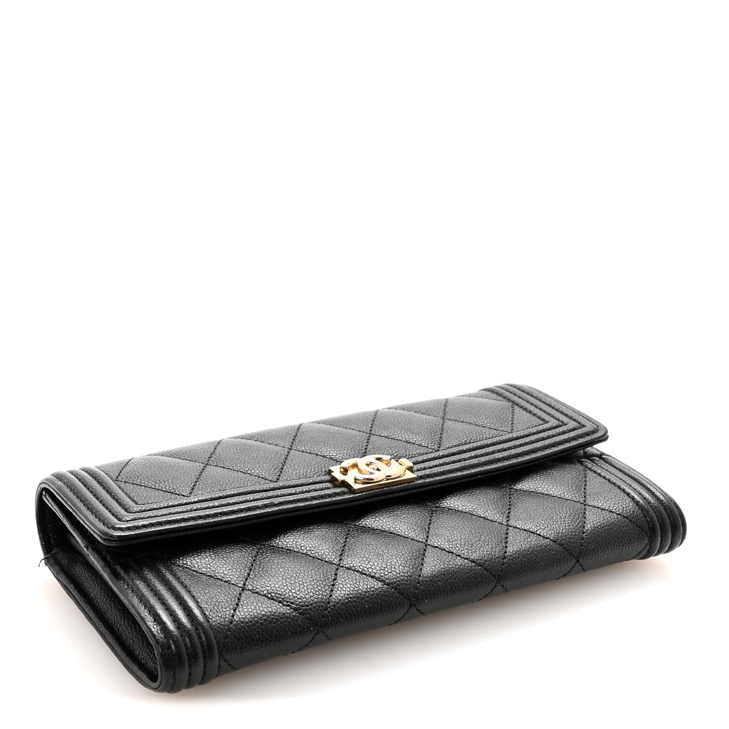 Caviar Quilted Long Boy Flap Wallet Black