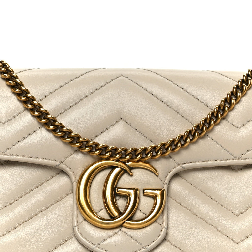 Gucci Calfskin Matelasse Super Mini GG Marmont Shoulder Bag White
