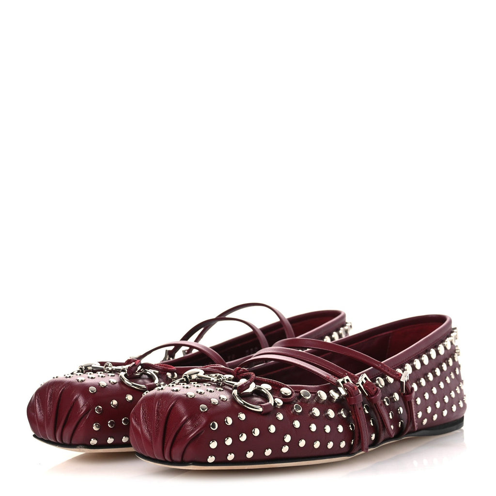 Gucci Nappa Carmaque Studded Horsebit Ballet Flats 39 Rosso Ancora