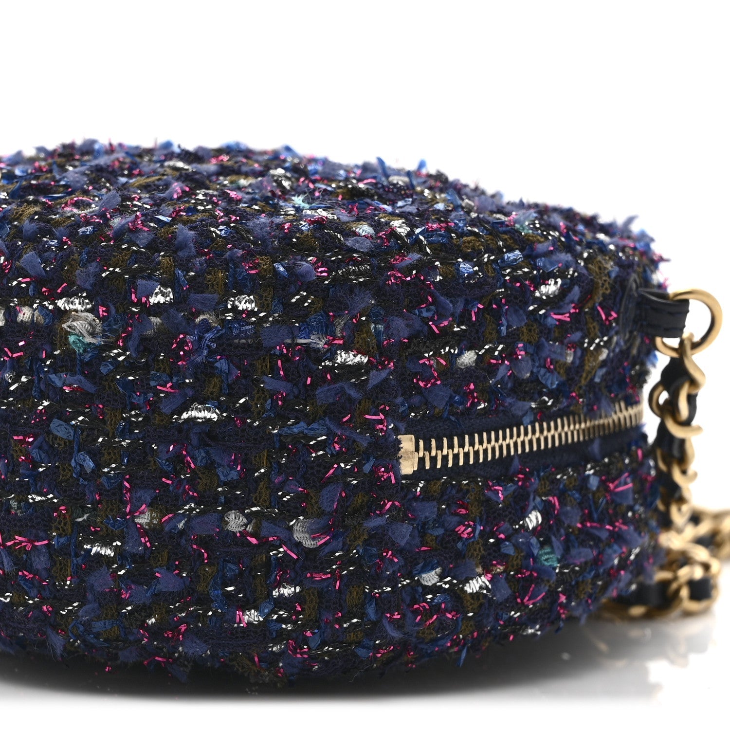 Chanel Tweed Quilted Round Clutch With Chain Multicolor