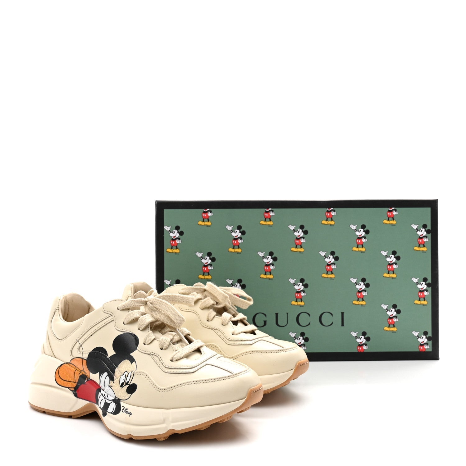 Gucci X DISNEY Calfskin Mickey Mouse Womens Rhyton Sneakers 36.5 Ivory