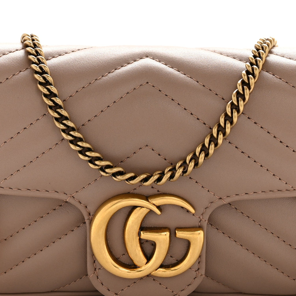 Gucci Calfskin Matelasse Super Mini GG Marmont Shoulder Bag Porcelain Rose