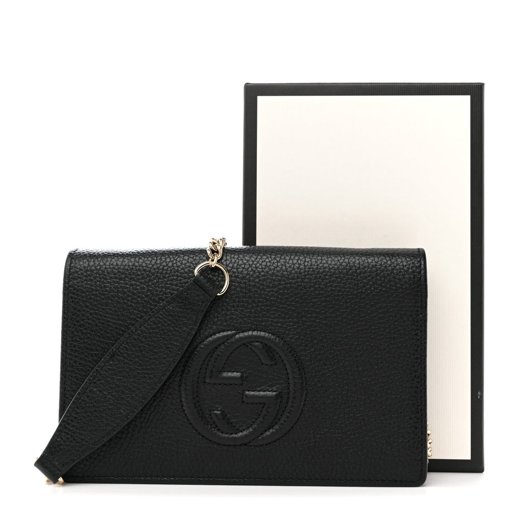 Gucci Pebbled Calfskin Soho Wallet On Chain Black