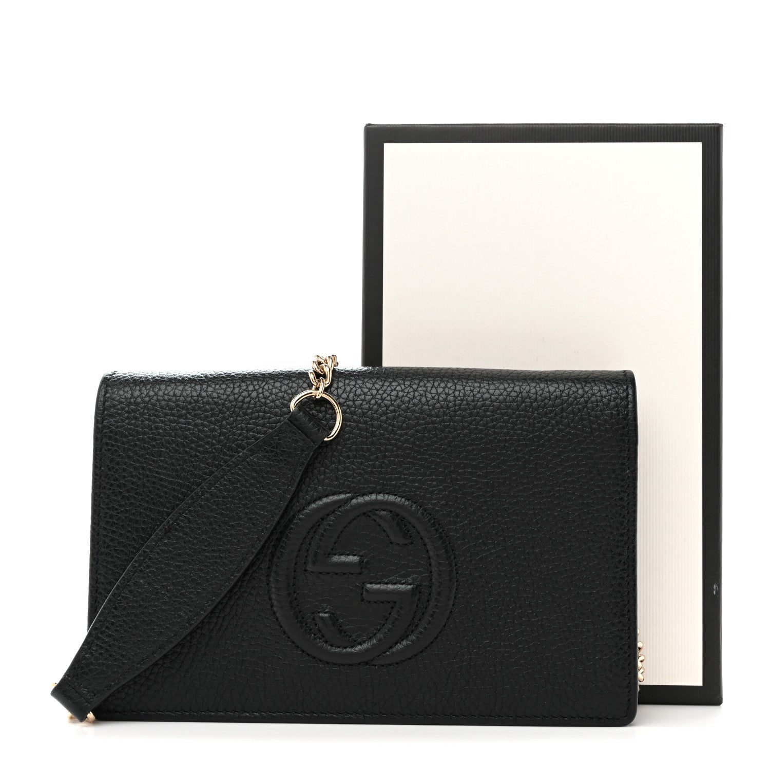 Gucci Pebbled Calfskin Soho Wallet On Chain Black