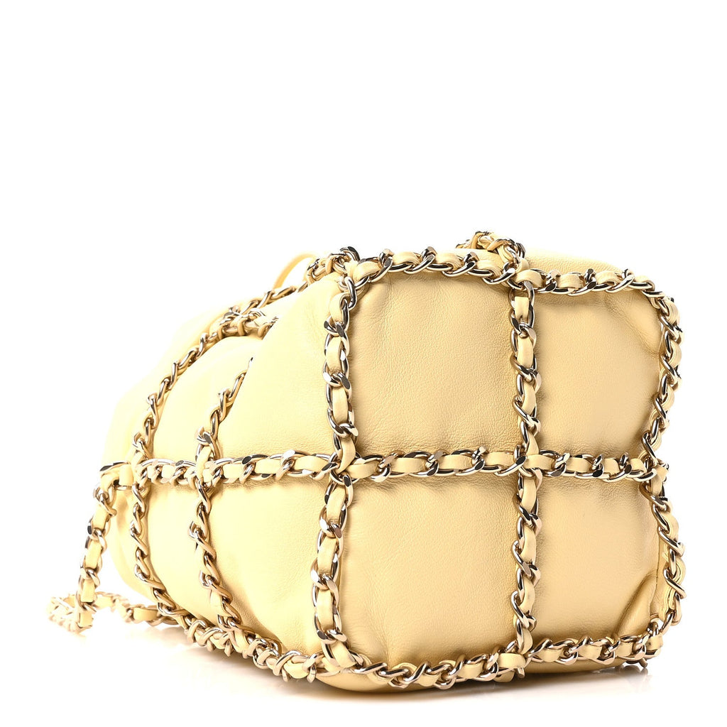 Chanel Lambskin Bucket Chain Drawstring Bag Yellow