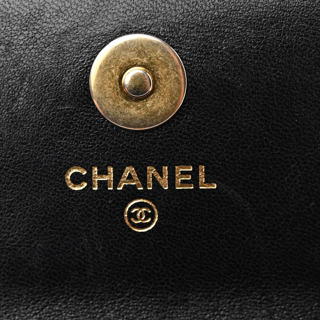 Goatskin Quilted Chanel 19 Glasses Case With Chain Black