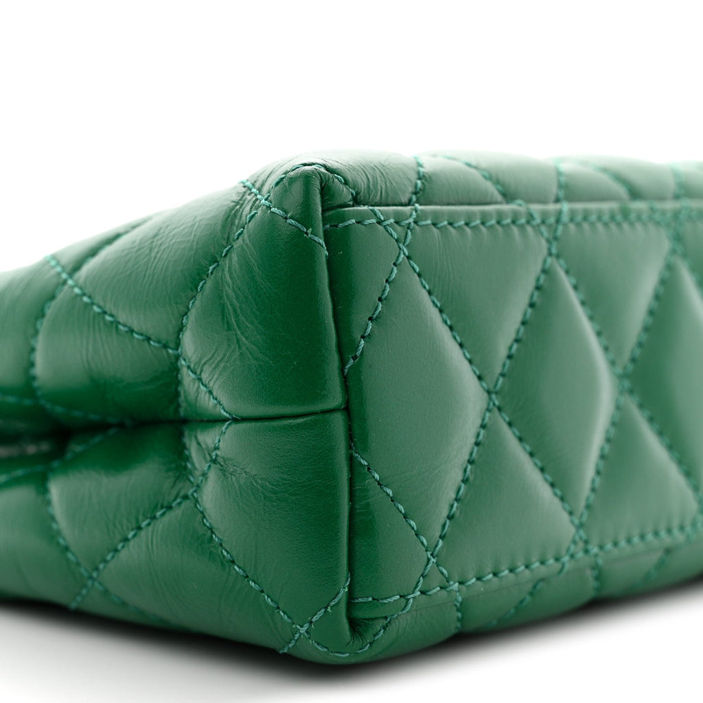 Chanel Shiny Aged Calfskin Quilted Nano Kelly Shopper Green