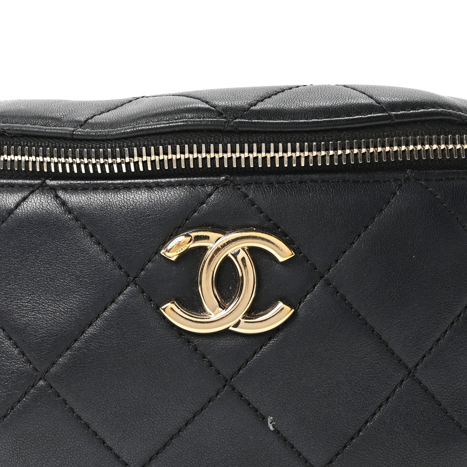 Chanel Lambskin Quilted Resin Bi-Color Waist Bag Fanny Pack Black