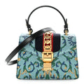 Gucci Iridescent Brocade Mini Sylvie Top Handle Bag Azure