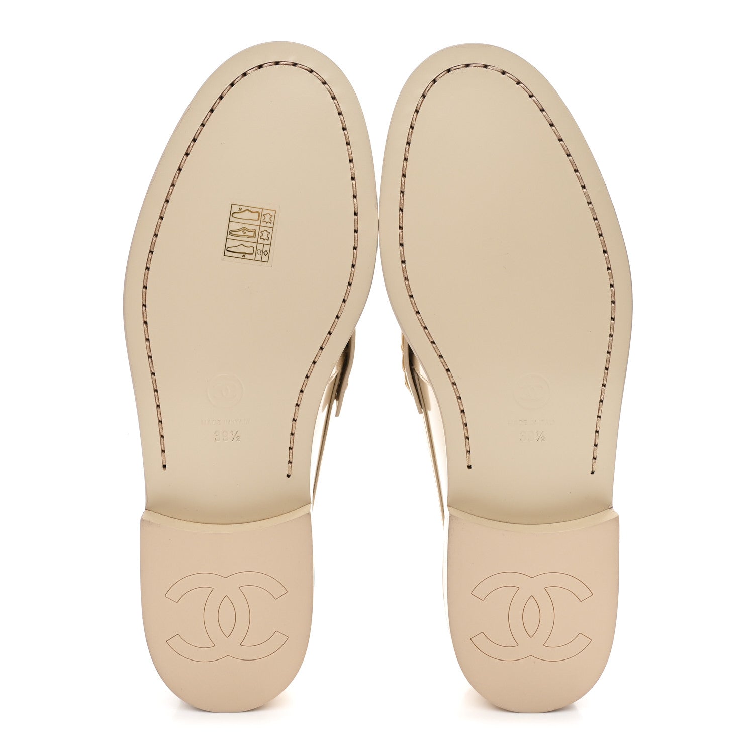 Chanel Shiny Calfskin Logo Loafers 39.5 Beige