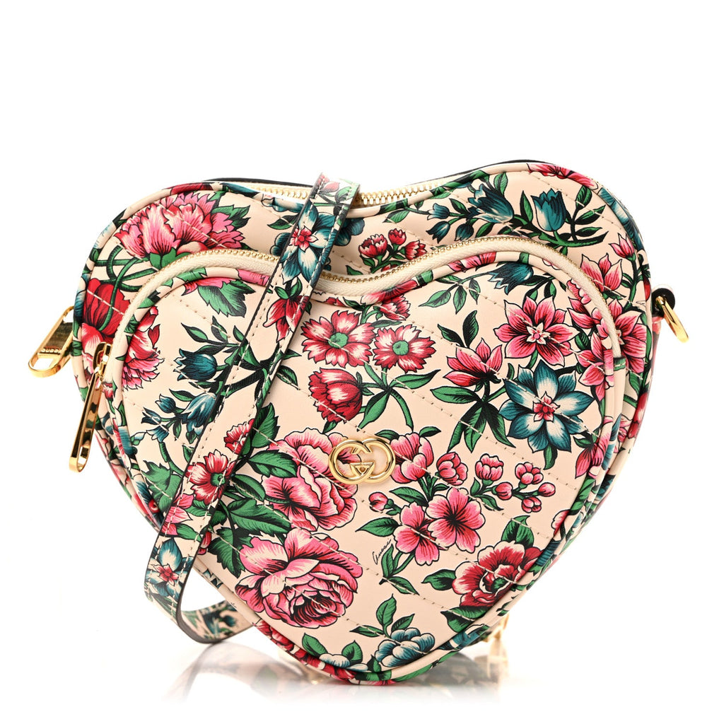 Gucci Matelasse Diagonal Brit Roses Print Mini Interlocking G Heart Shoulder Bag Multicolor