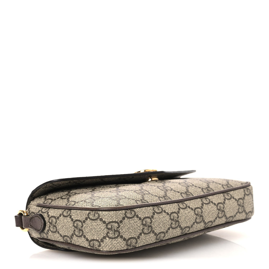 Gucci GG Supreme Monogram Textured Dollar Calfskin Web Mini Ophidia Envelope Shoulder Bag Beige Ebony