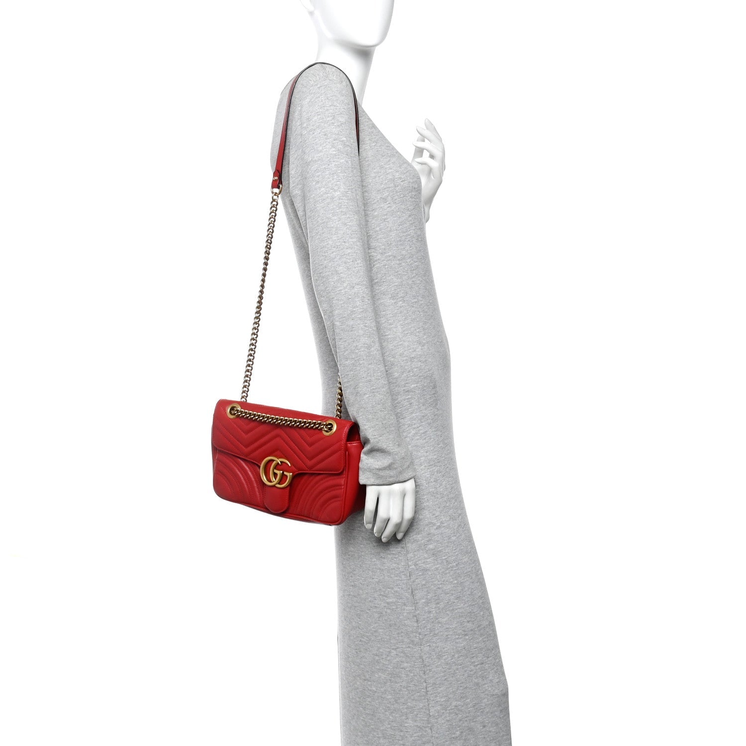 Gucci Calfskin Matelasse Small GG Marmont Shoulder Bag Hibiscus Red