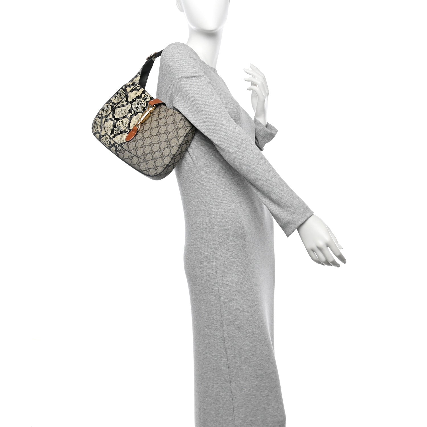 Gucci GG Supreme Monogram Snakeskin Small Jackie 1961 Hobo Beige Ebony