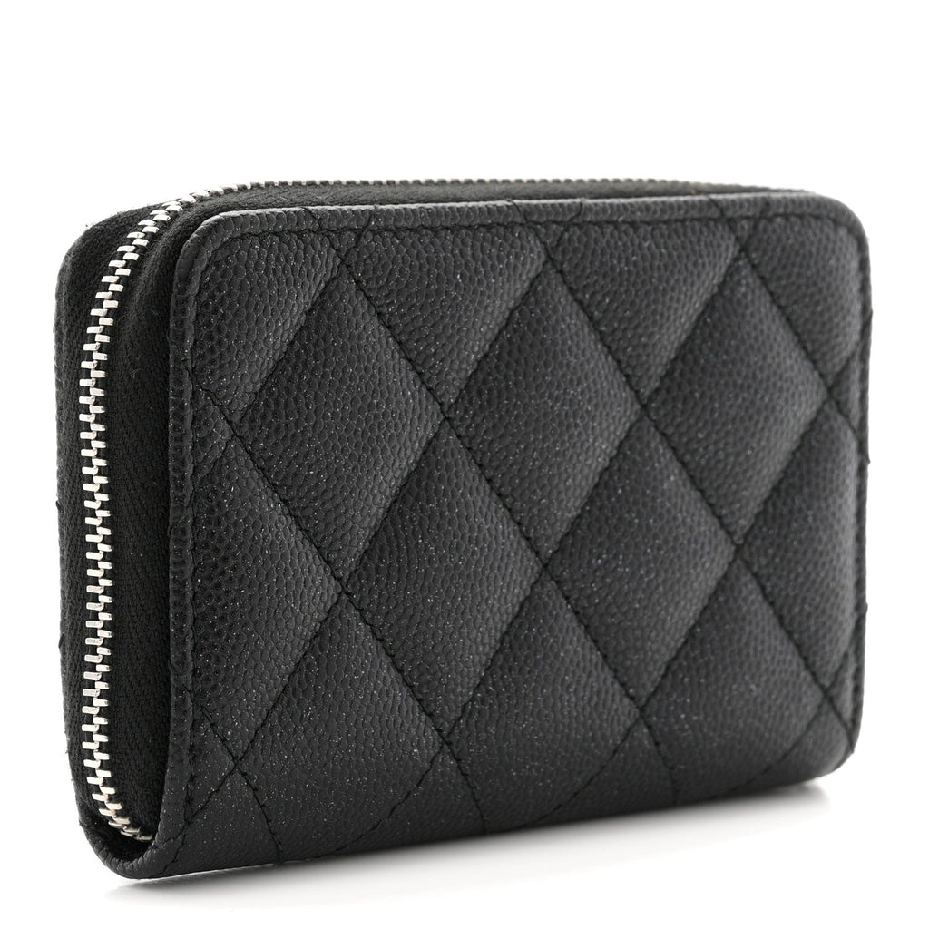 Iridescent Caviar Quilted Zip Coin Purse Black
