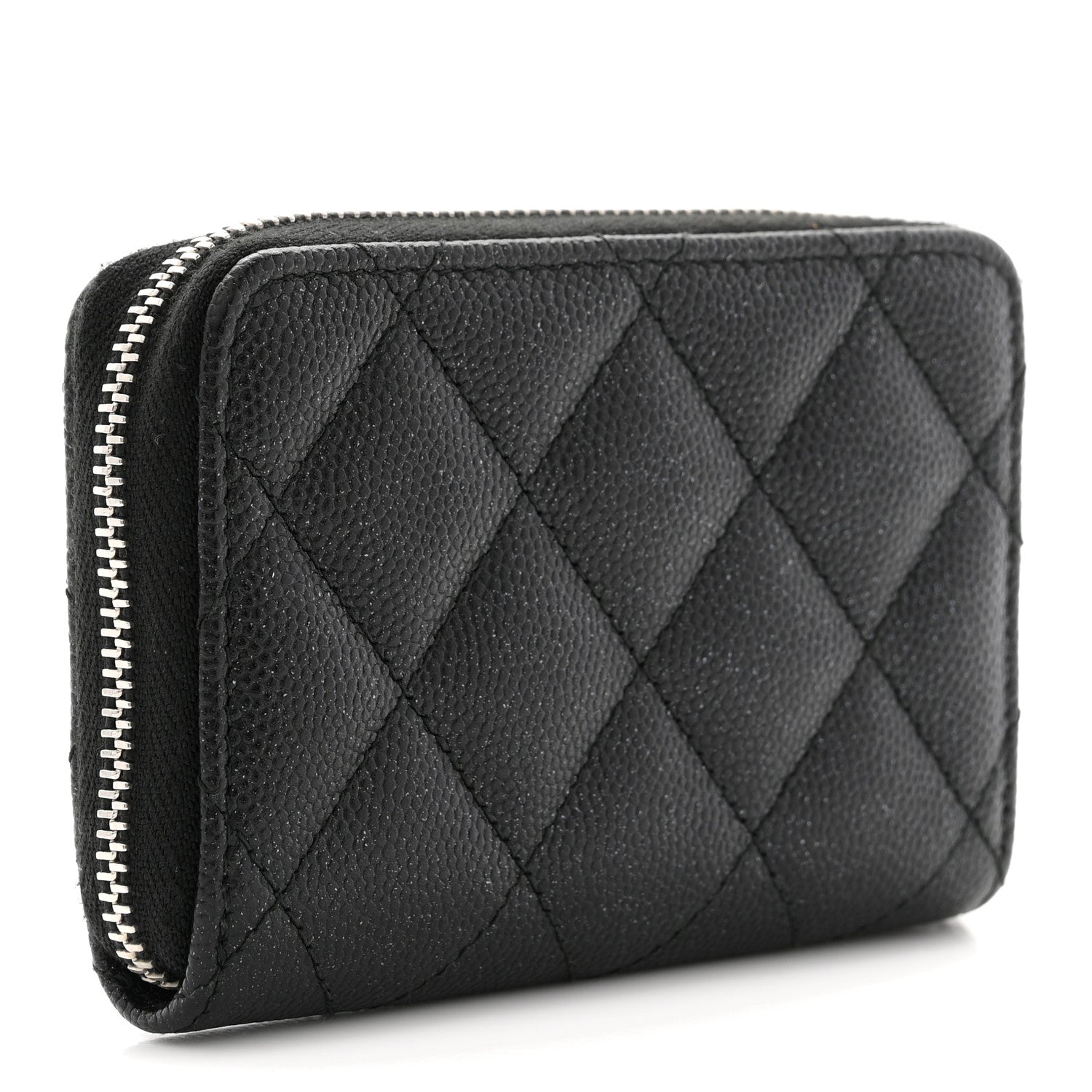 Iridescent Caviar Quilted Zip Coin Purse Black