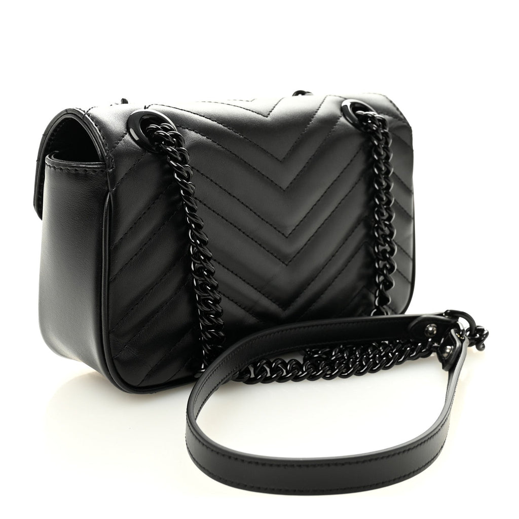 Gucci Calfskin Matelasse Monochrome Mini GG Marmont Shoulder Bag Black