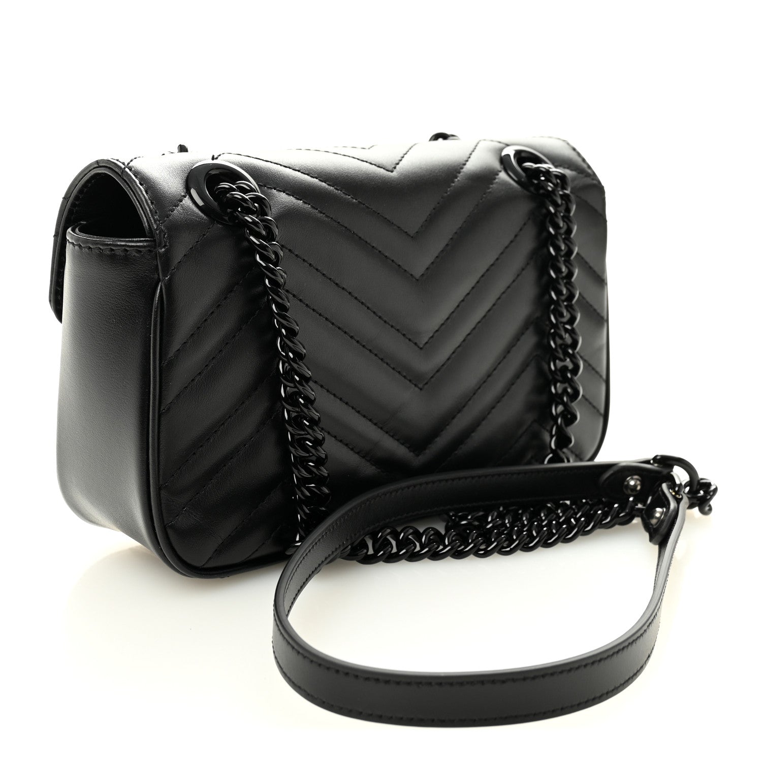 Gucci Calfskin Matelasse Monochrome Mini GG Marmont Shoulder Bag Black