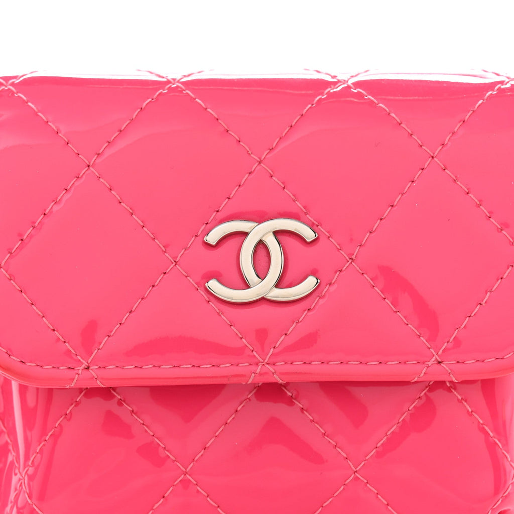 Patent Quilted Belt In Love Double Mini Flap Waist Bag Black Pink