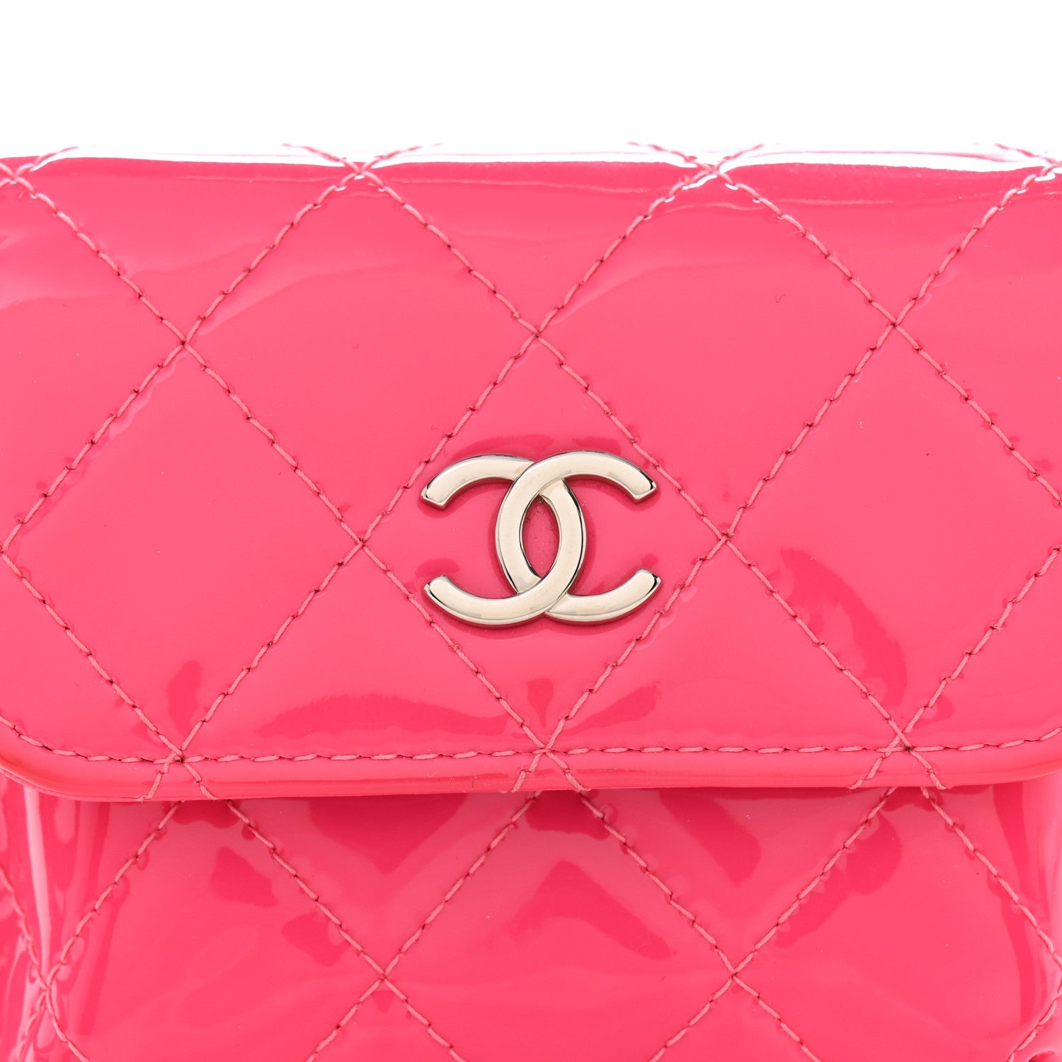 Patent Quilted Belt In Love Double Mini Flap Waist Bag Black Pink