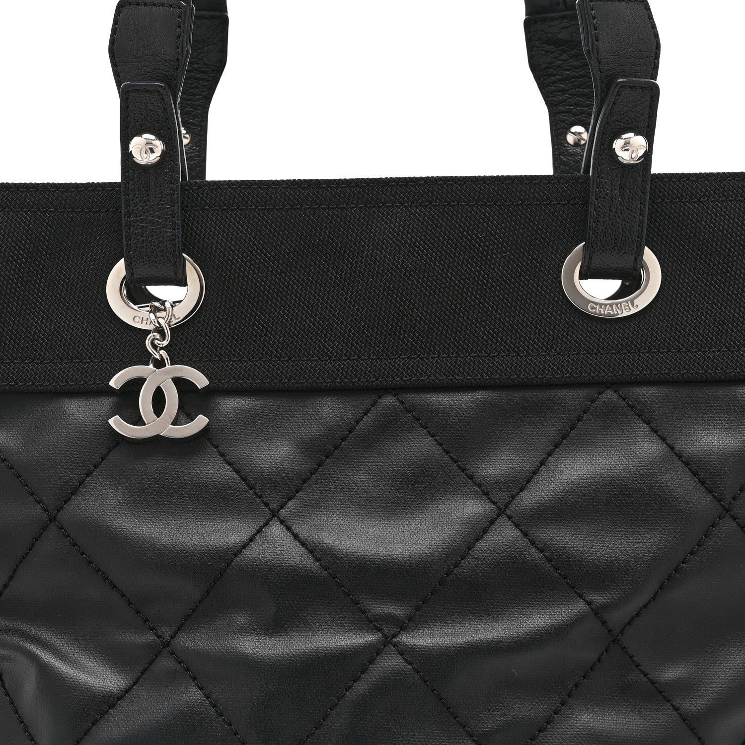 Chanel Coated Canvas Quilted Large Paris Biarritz Tote Black