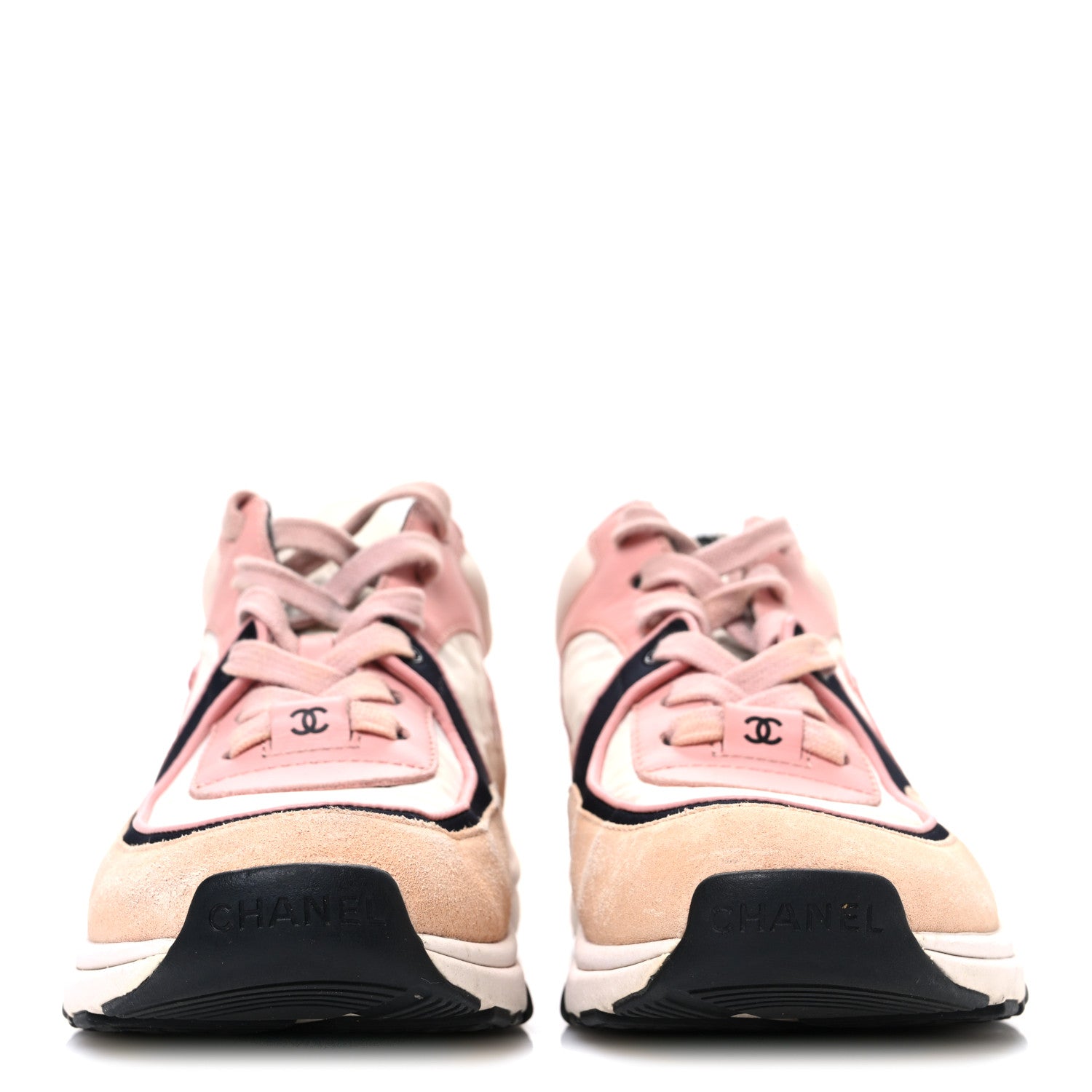 Nylon Lambskin Suede Calfskin CC Sneakers 35 Pink White Black