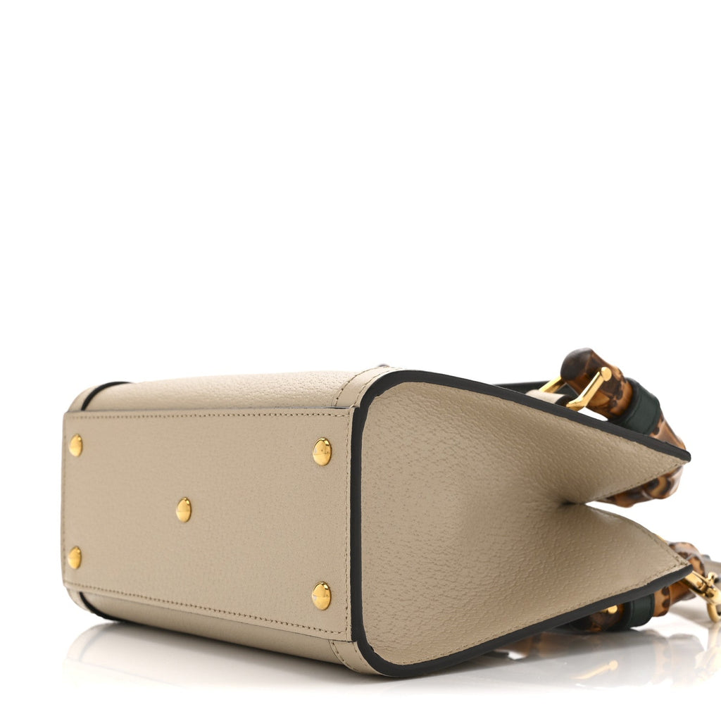 Gucci Textured Dollar Calfskin Web Mini Diana Tote Bag Oatmeal Vintage Green