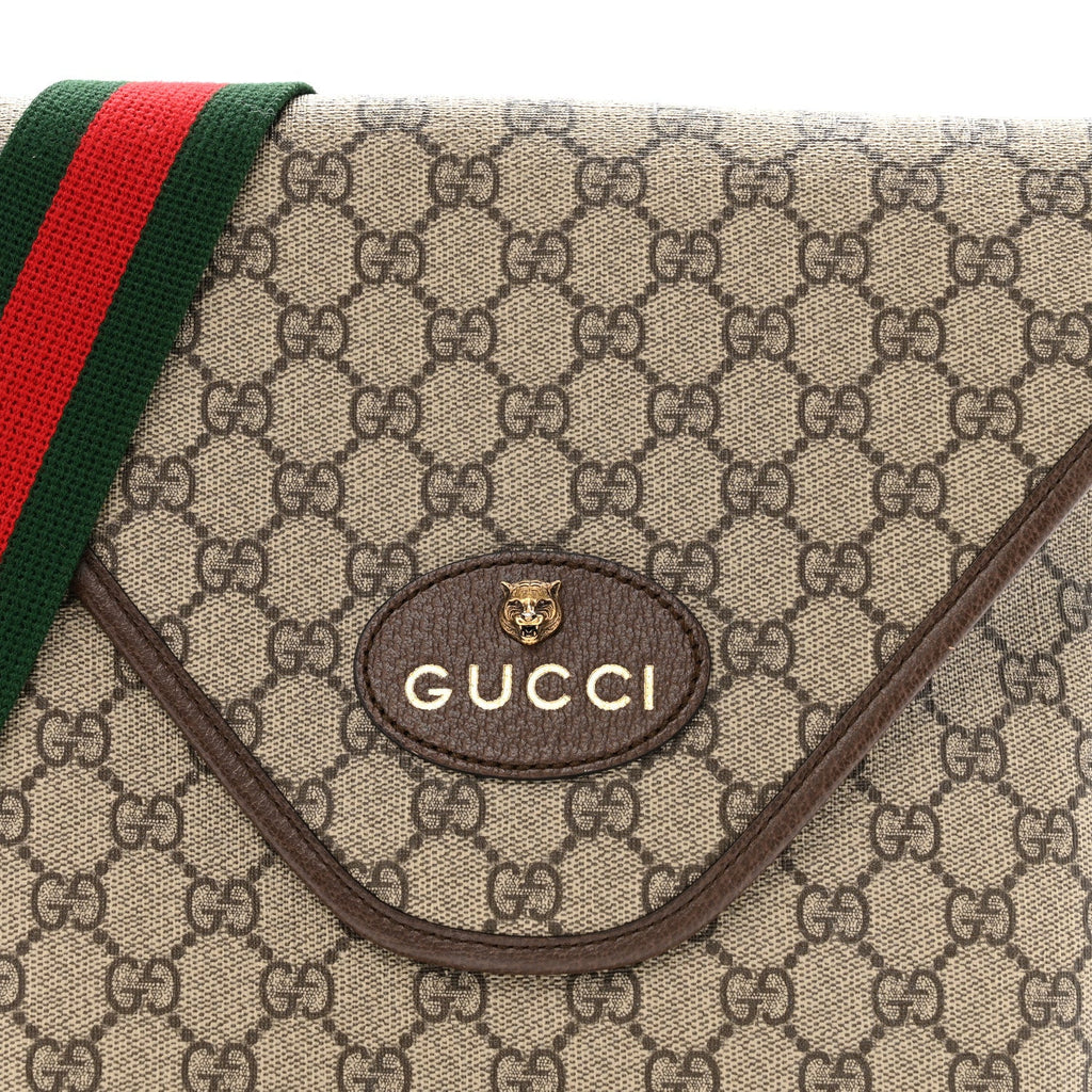 Gucci GG Supreme Monogram Web Medium Neo Vintage Flap Messenger Bag Beige New Acero