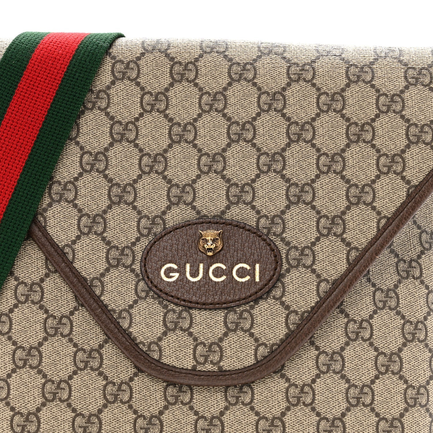 Gucci GG Supreme Monogram Web Medium Neo Vintage Flap Messenger Bag Beige New Acero