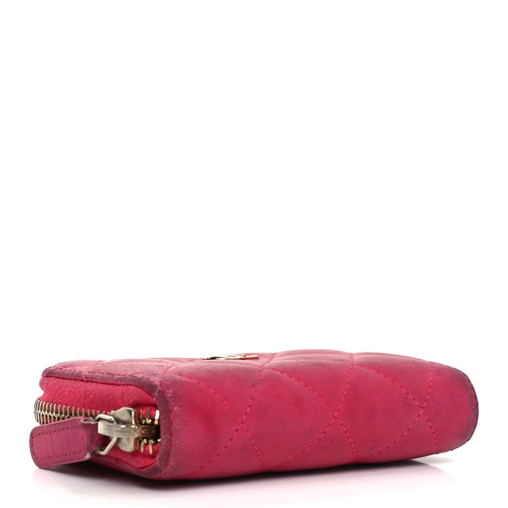 Lambskin Quilted Zip Coin Purse Fuchsia