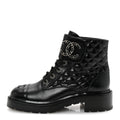 Chanel Shiny Lambskin Quilted Lace Up Combat Boots 39 Black